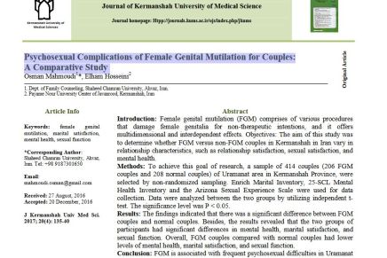 Psychosexual Complications of Female Genital Mutilation for Couples: A Comparative Study in&nbsp;Iran